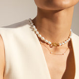 Oversized Organic Pearl Beaded Necklace | 18K Solid Gold