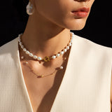 Pearl & Gold Bead Station Necklace | 18K Solid Gold