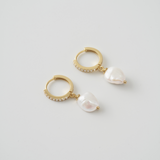 Baroque Pearl Pavé Diamond Huggie Earrings | 18K Solid Gold