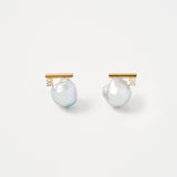 Gold Bar Baroque Pearls Diamond Earrings | 18K Solid Gold