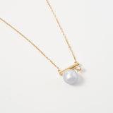 Gold Bar Baroque Pearl Diamond Necklace | 18K Solid Gold