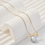 Gold Bar Baroque Pearl Diamond Necklace | 18K Solid Gold