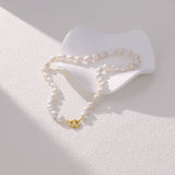 Oversized Organic Pearl Beaded Necklace | 18K Solid Gold