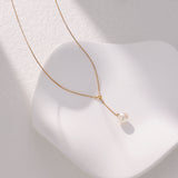 Classic Pearl Lariat Adjustable Necklace | 18K Solid Gold